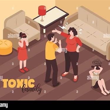 Illustration représentant une famille en conflit, symbolisant une dynamique toxique
