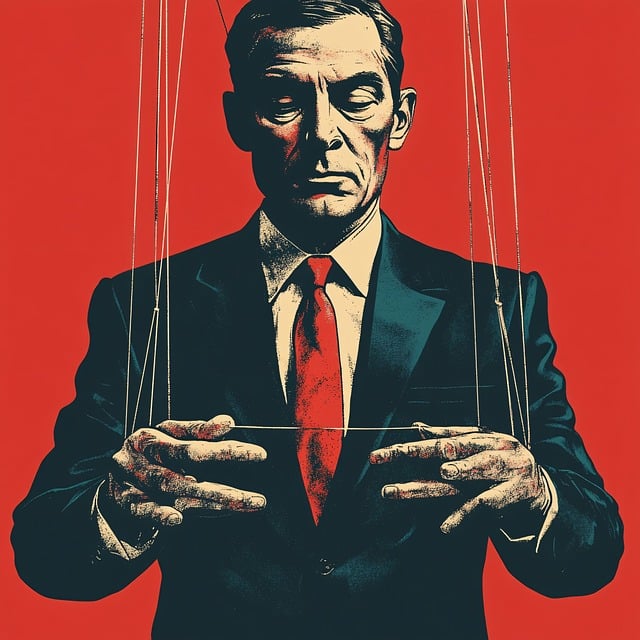 Illustration symbolisant une figure de pouvoir manipulant autrui