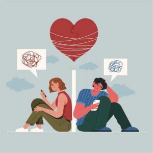Illustration d'un couple en conflit symbolisant une relation amoureuse toxique