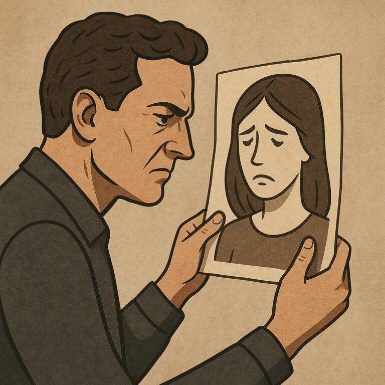 Illustration représentant un individu effacé en arrière-plan tandis qu’un autre personnage reproduit ses gestes, symbolisant l’appropriation de l’identité par un pervers narcissique.