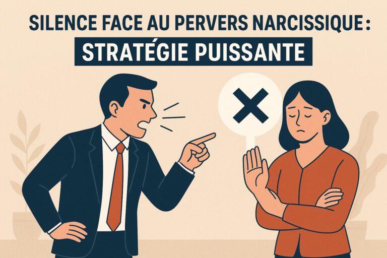 Illustration d’un homme choisissant le silence face à un pervers narcissique dans un contexte relationnel toxique