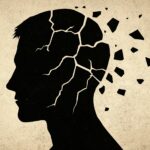 Silhouette noire d’un visage fissuré représentant la perte de contrôle du pervers narcissique et l’effondrement de son faux self.