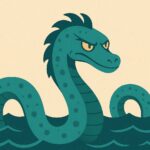 Illustration stylisée d’un serpent de mer vert émergeant des vagues, symbole du mythe du « pervers narcissique » dans les enquêtes de harcèlement.
