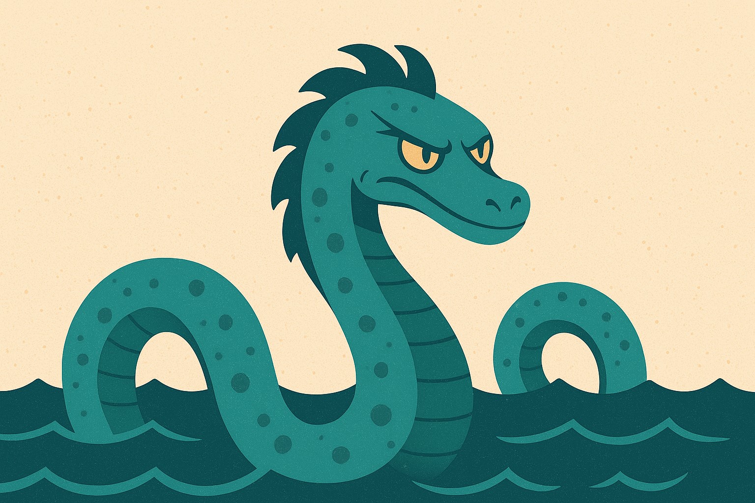 Illustration stylisée d’un serpent de mer vert émergeant des vagues, symbole du mythe du « pervers narcissique » dans les enquêtes de harcèlement.