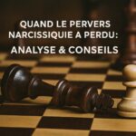 Pièces d’échecs symbolisant la chute d’un pervers narcissique, un roi noir renversé face à un pion clair debout