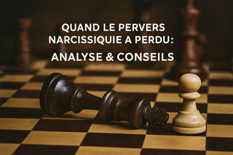 Pièces d’échecs symbolisant la chute d’un pervers narcissique, un roi noir renversé face à un pion clair debout